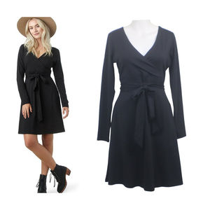 Toad & Co Eco Black Cue Wrap Athleisure Jersey Casual Fit & Flare Dress Size: S